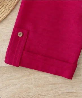 Women's Fuchsia Pleated Button-Down Kurta Tunic view 3